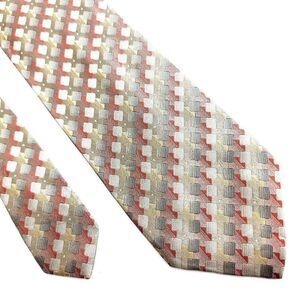 Van Heusen Brown Tan Red Woven Geometric Stain Resistant Silk‎ Tie